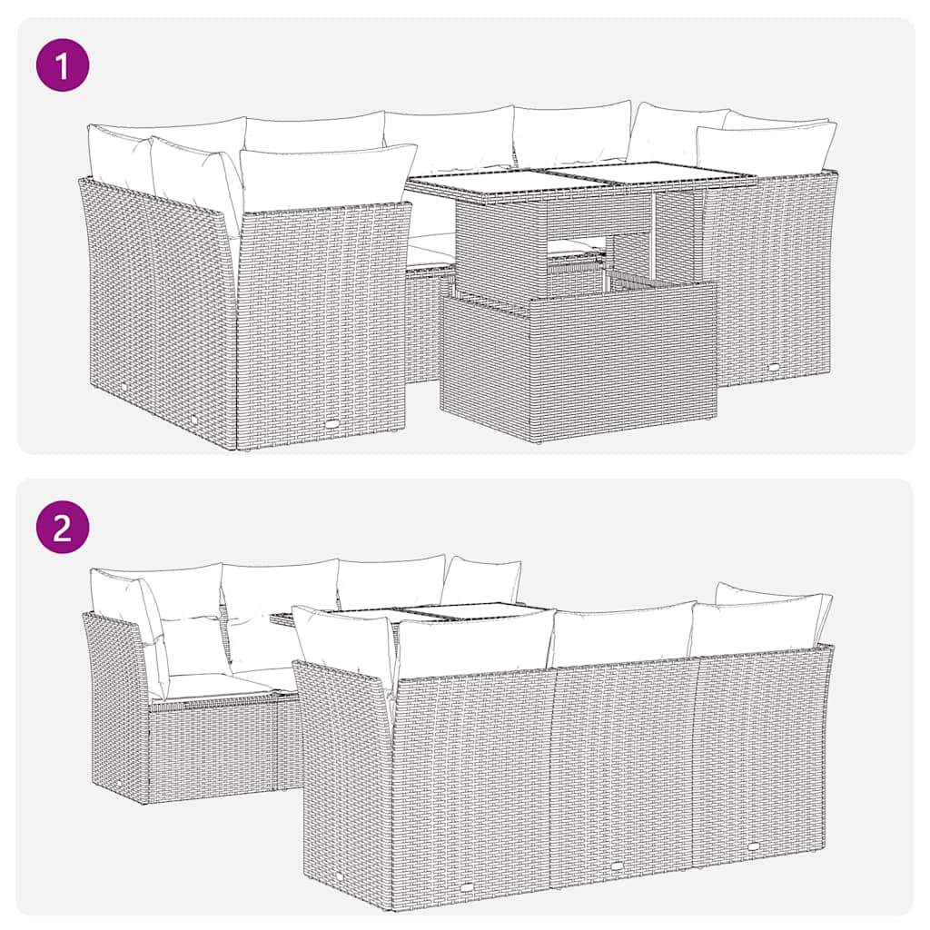7 pcs conjunto sofás jardim almofadões vime PE/acácia cinzento