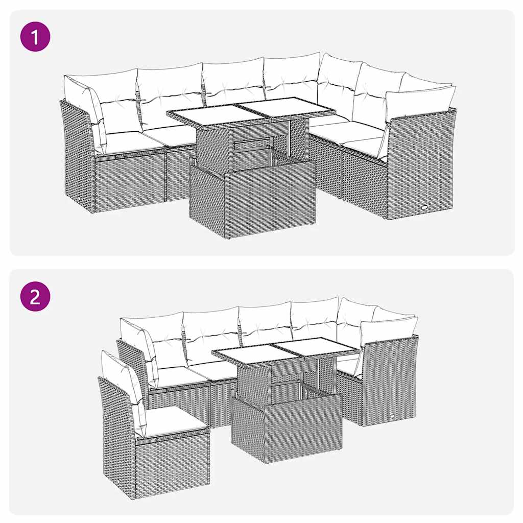 7 pcs conjunto sofás jardim c/ almofadões vime PE/acácia preto