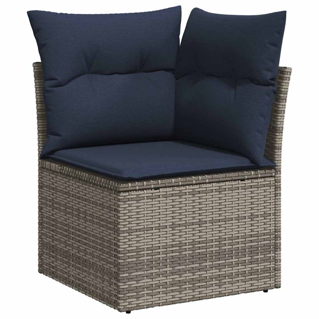 7 pcs conjunto sofás jardim almofadões vime PE/acácia cinzento