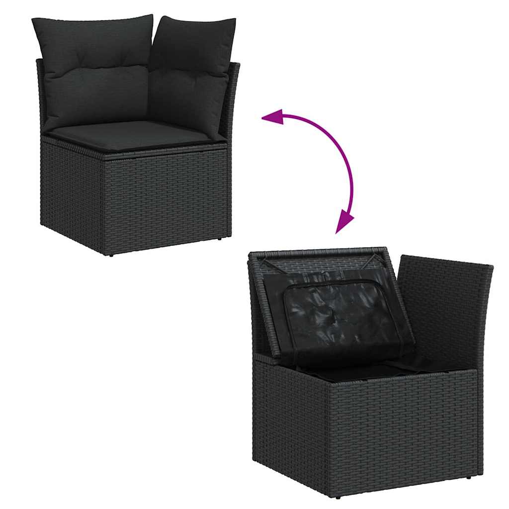 10 pcs garden sofa set with cushions poly rattan black
