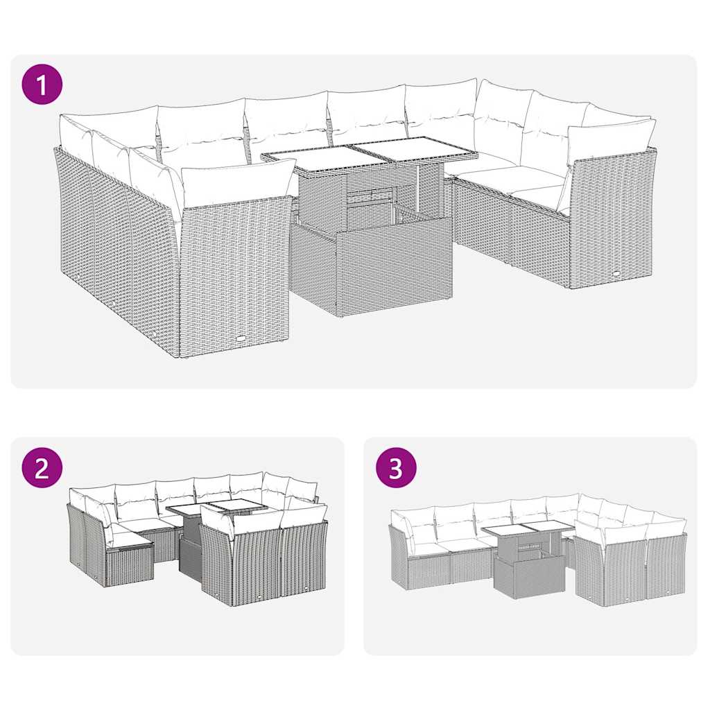 10 pcs garden sofa set with cushions poly rattan grey