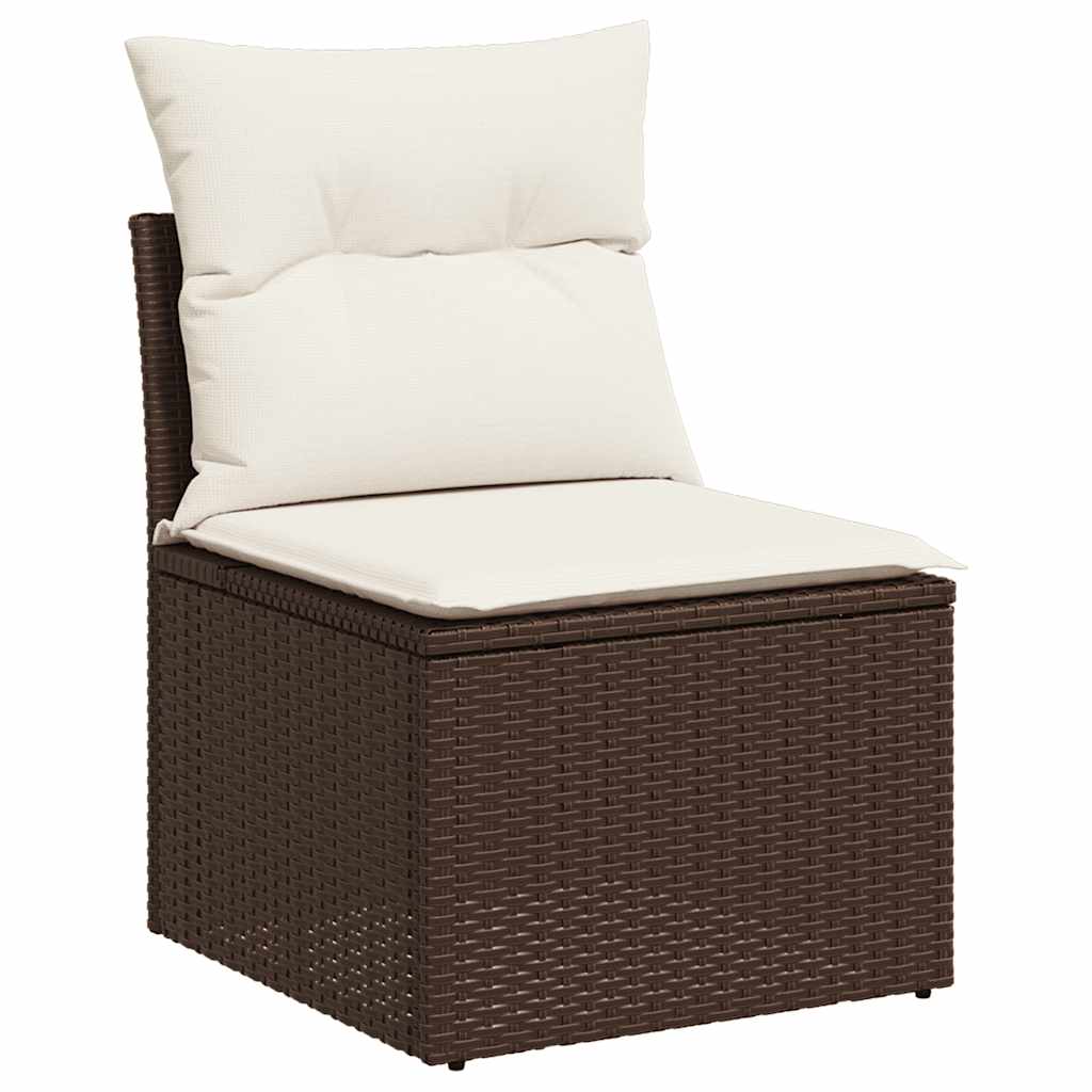 10 pcs garden sofa set with cushions poly rattan brown