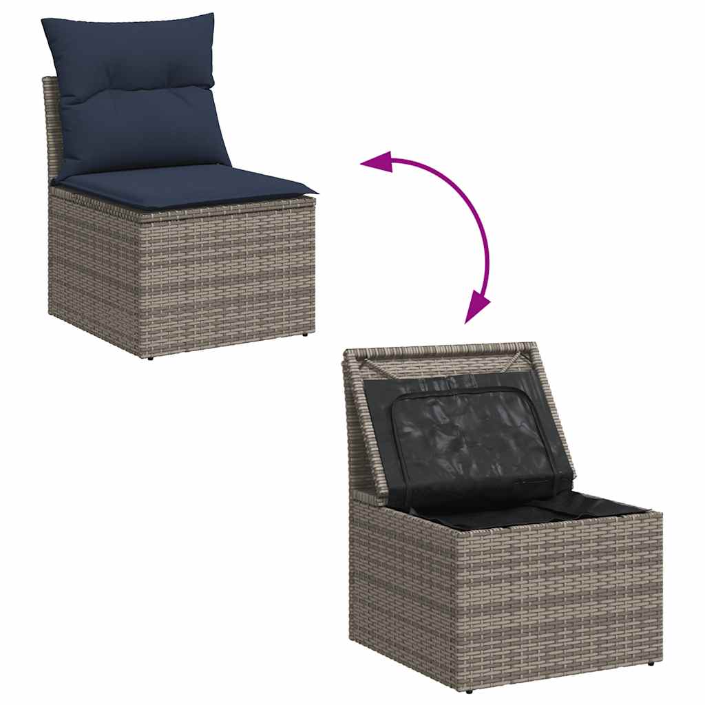 7 pcs conjunto sofás jardim almofadões vime PE/acácia cinzento