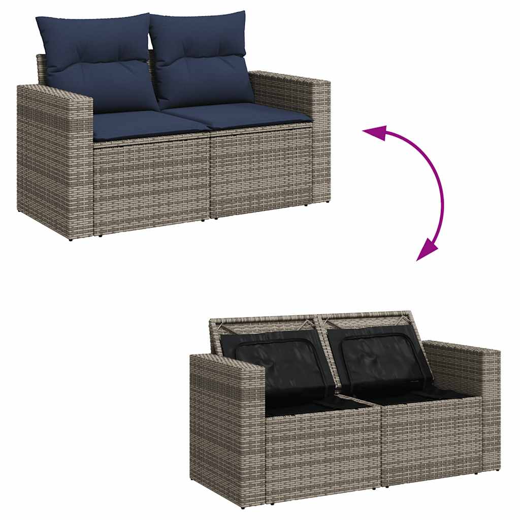 7 pcs conjunto sofás jardim almofadões vime PE/acácia cinzento