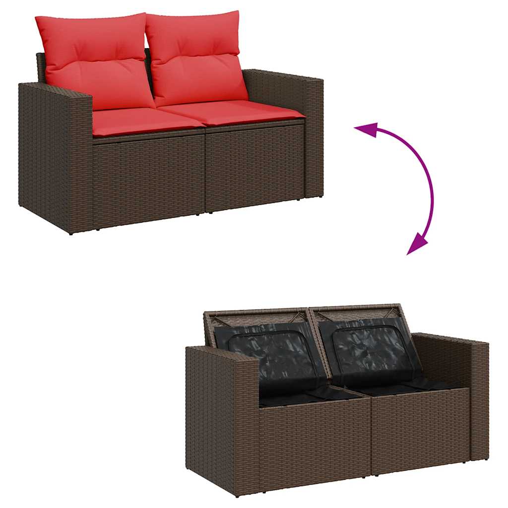 7 pcs conjunto sofás jardim almofadões vime PE/acácia cinzento