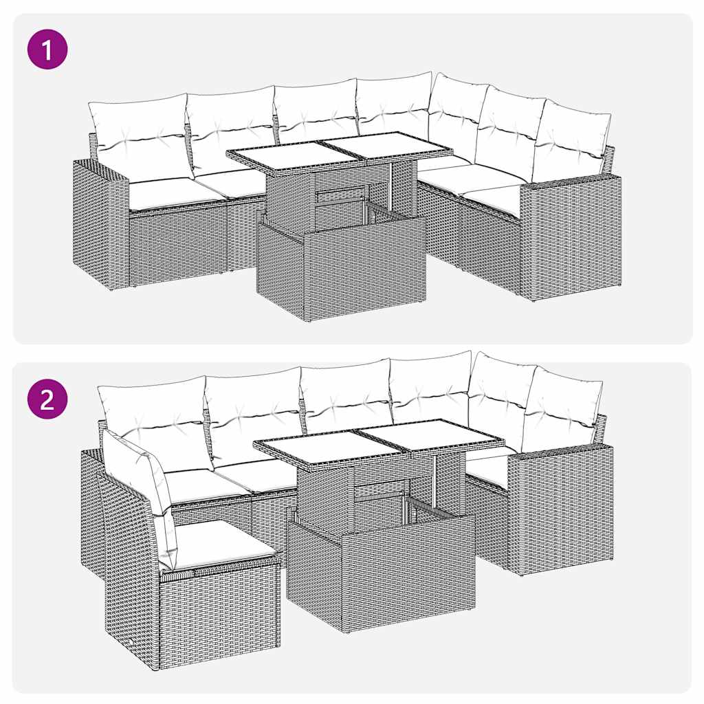 7 pcs conjunto sofás jardim almofadões vime PE/acácia cinzento