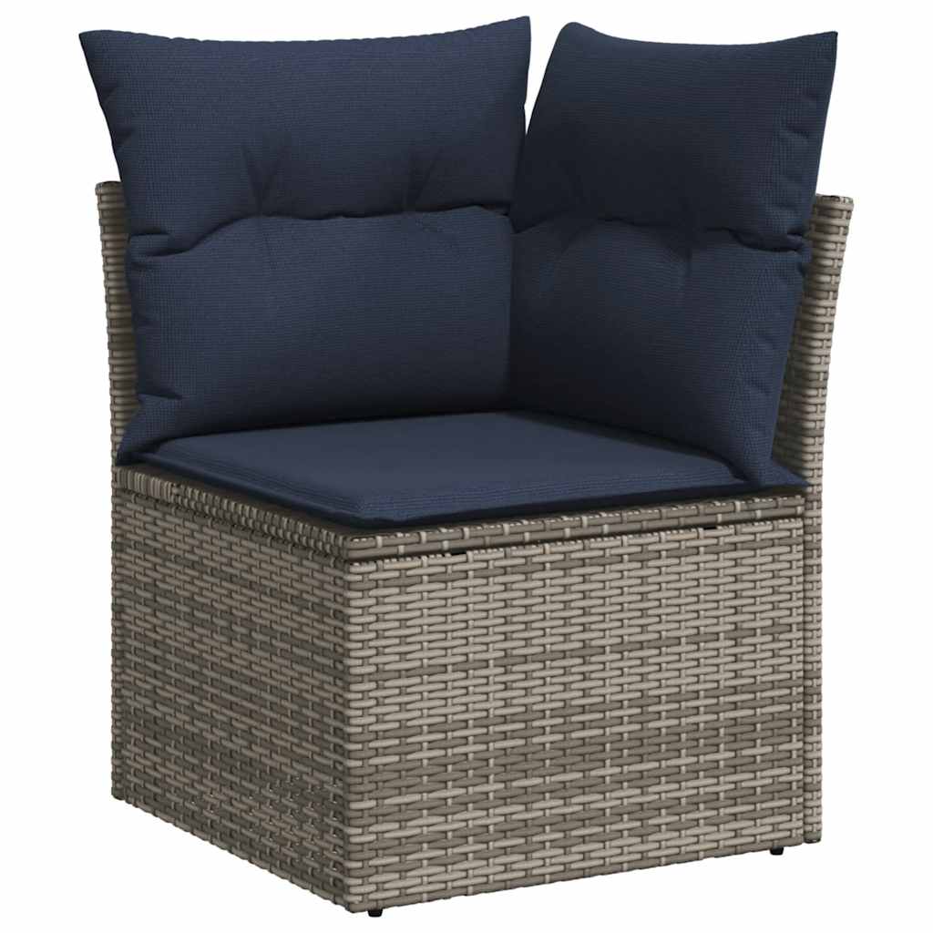 7 pcs conjunto sofás jardim almofadões vime PE/acácia cinzento