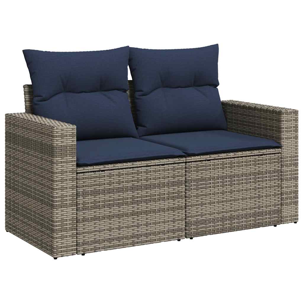 7 pcs conjunto sofás jardim almofadões vime PE/acácia cinzento