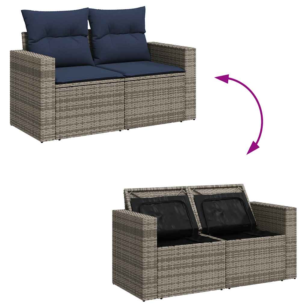 7 pcs conjunto sofás jardim almofadões vime PE/acácia cinzento