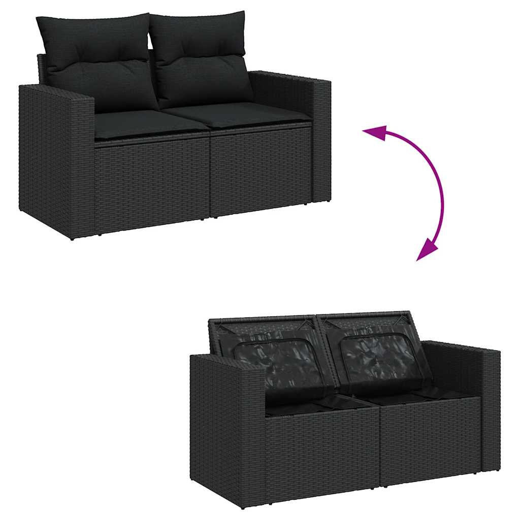 10 pcs garden sofa set with cushions poly rattan black