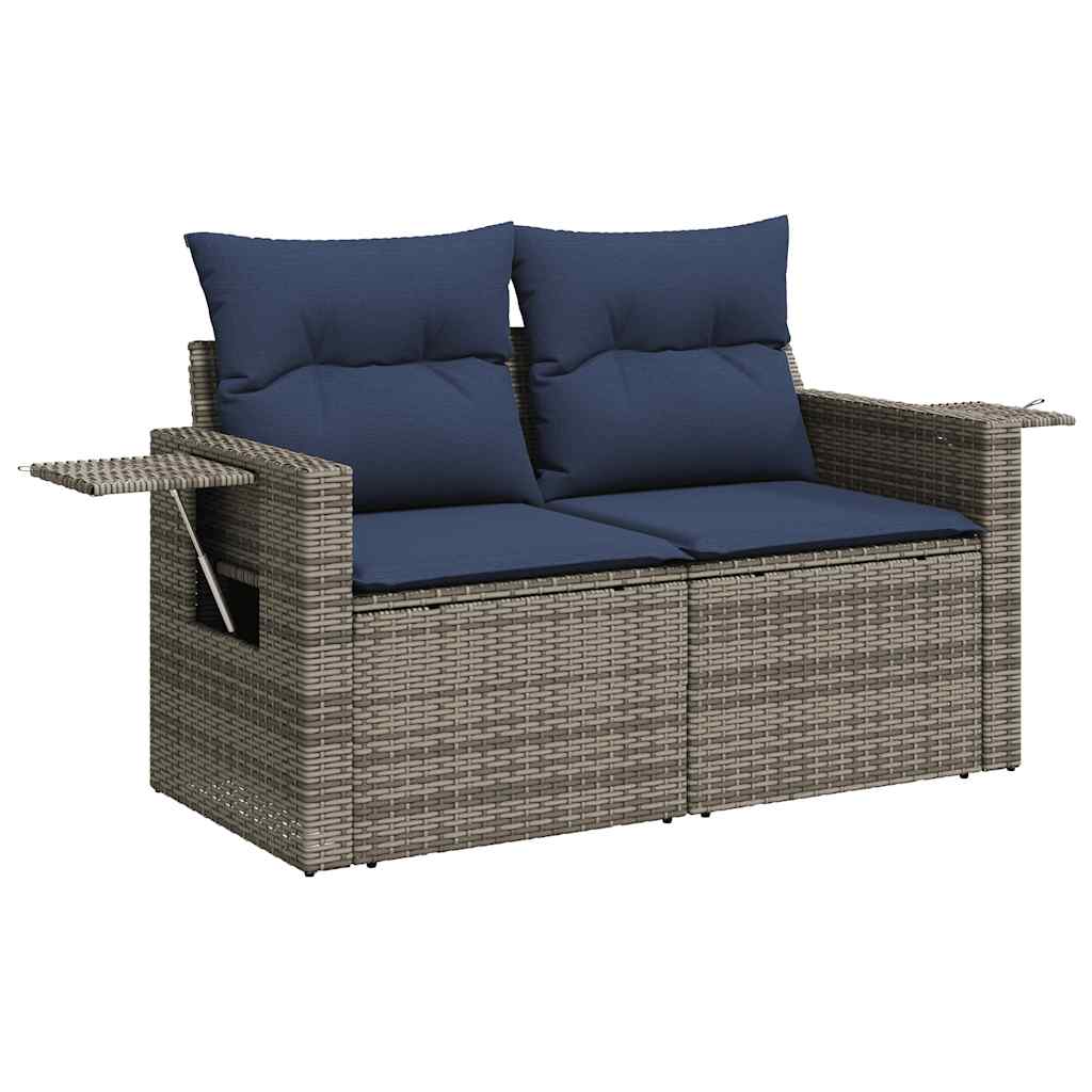 7 pcs conjunto sofás jardim c/ almofadões vime PE/acácia preto