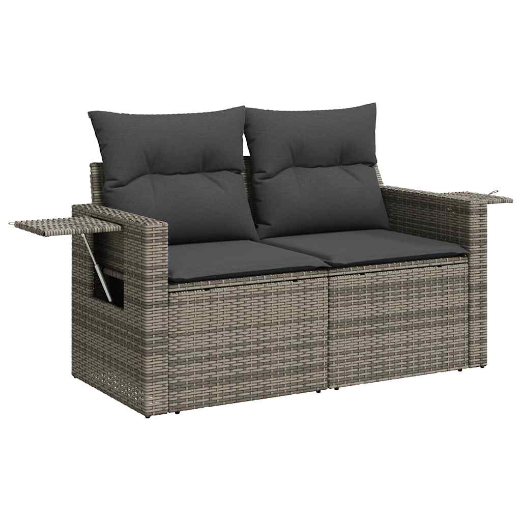 8 pcs garden sofa set with cushions poly rattan grey