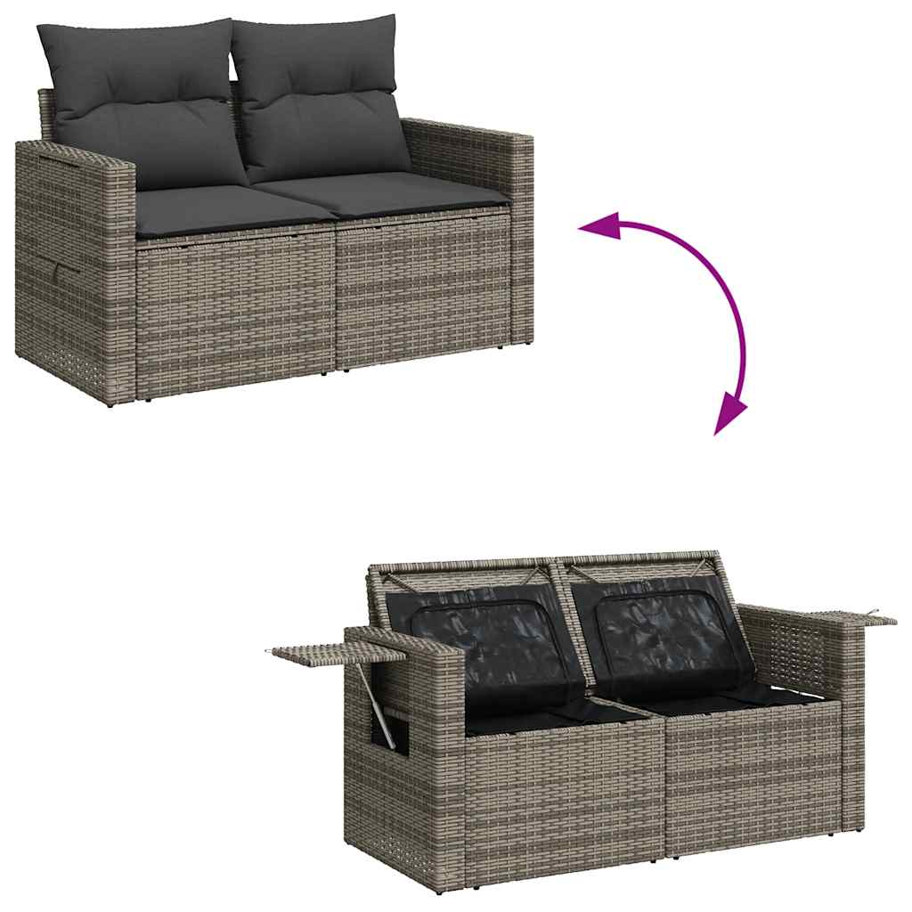 8 pcs garden sofa set with cushions poly rattan grey