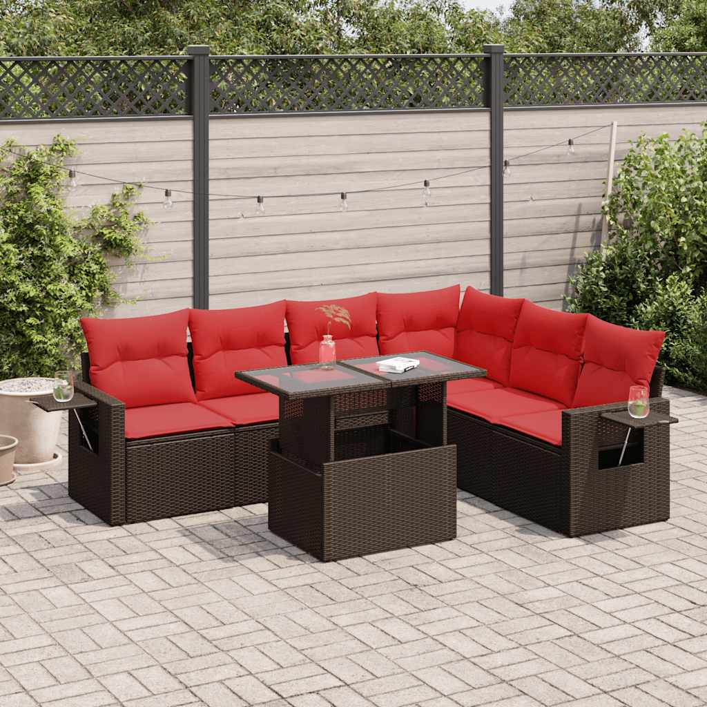 7 pcs conjunto sofás jardim almofadões vime PE/acácia cinzento