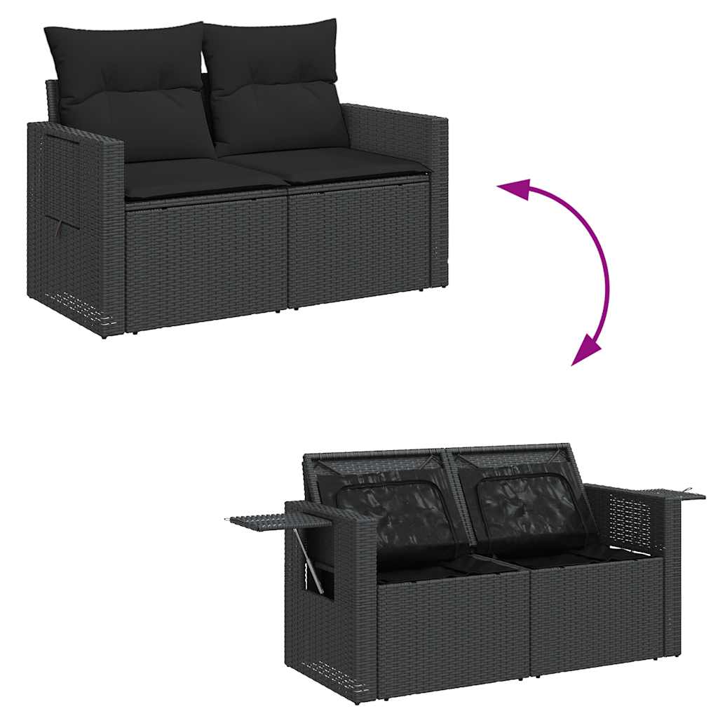 10 pcs garden sofa set with cushions poly rattan black