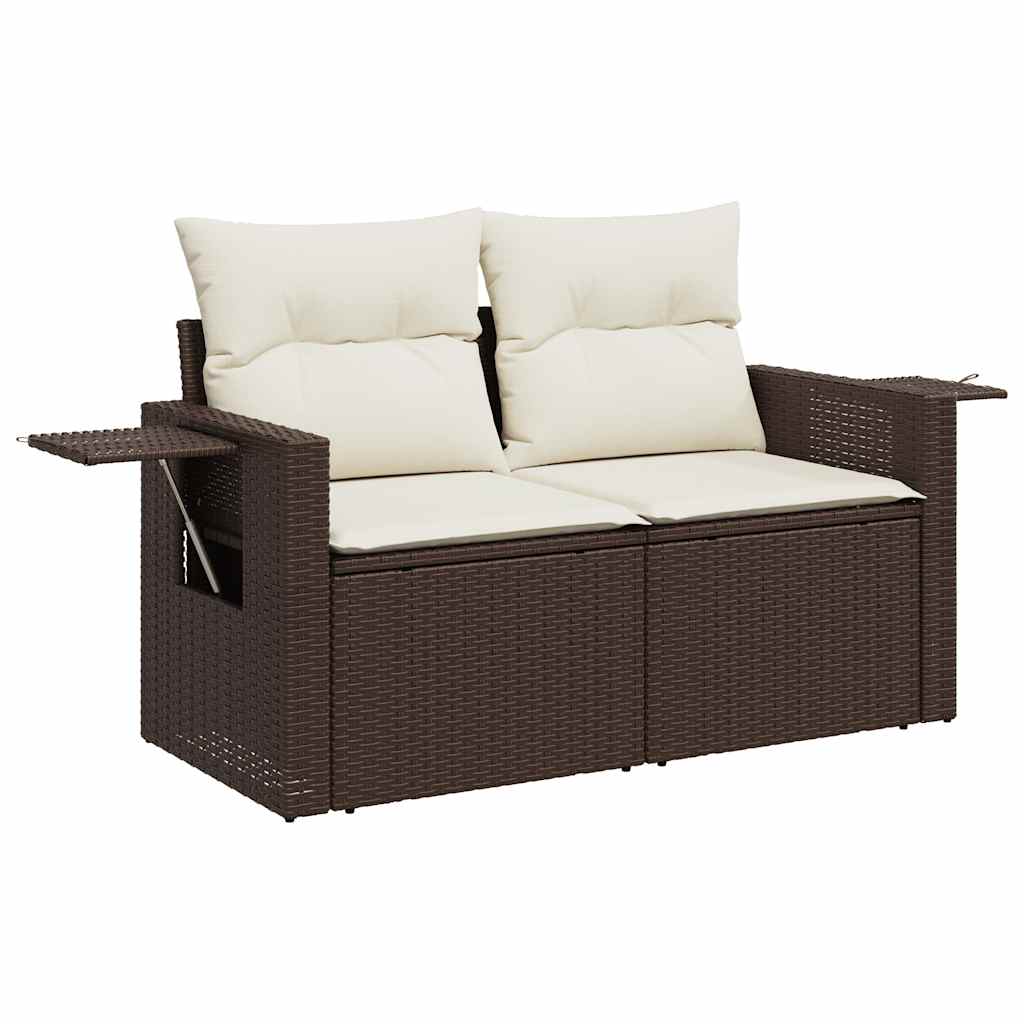 10 pcs garden sofa set with cushions poly rattan brown