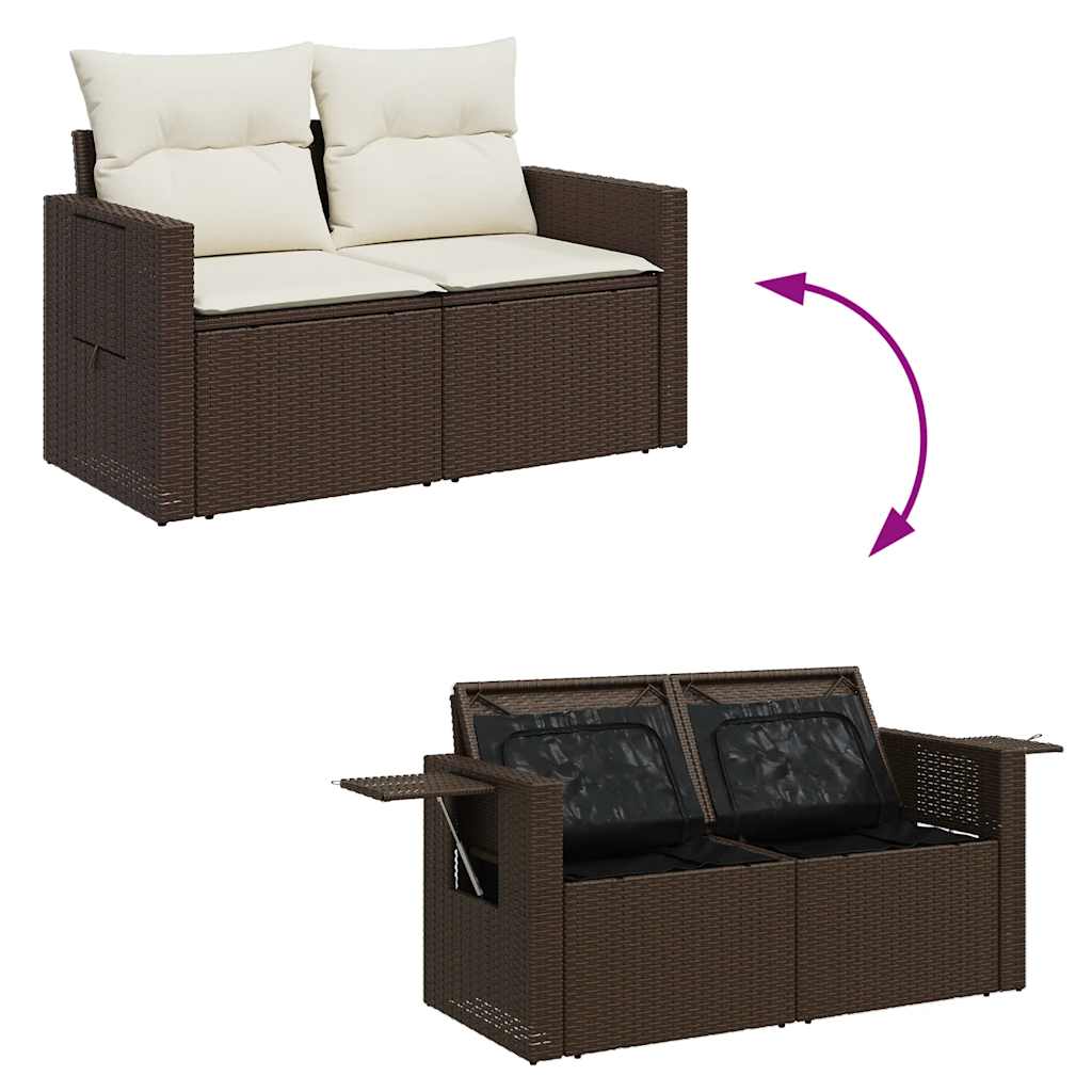 10 pcs garden sofa set with cushions poly rattan brown