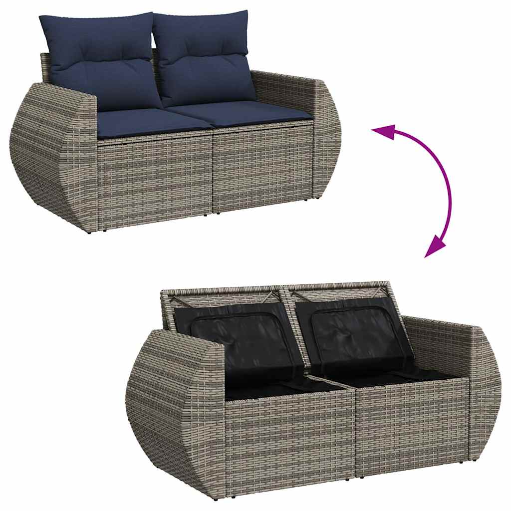 7 pcs conjunto sofás jardim almofadões vime PE/acácia cinzento