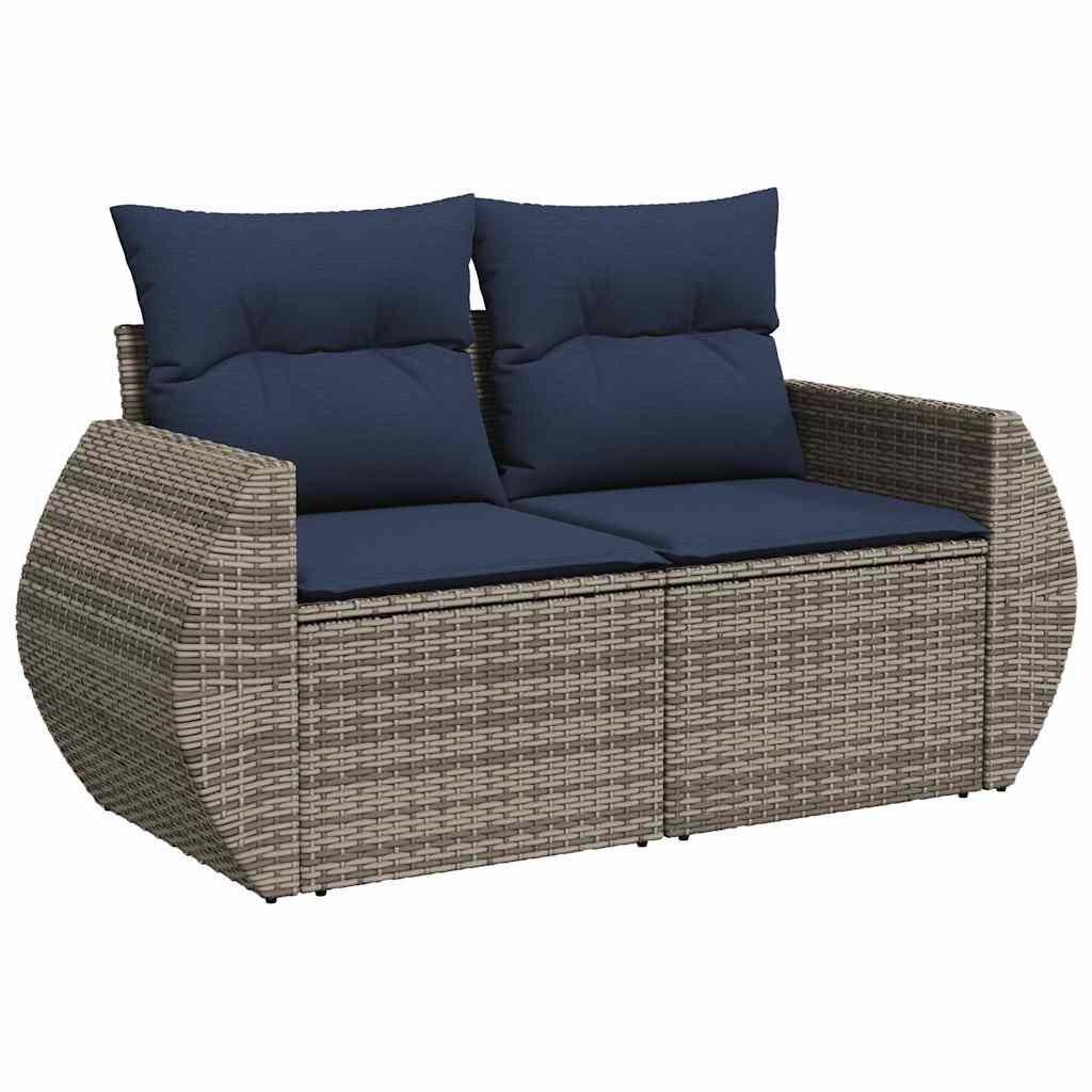 7 pcs conjunto sofás jardim almofadões vime PE/acácia cinzento