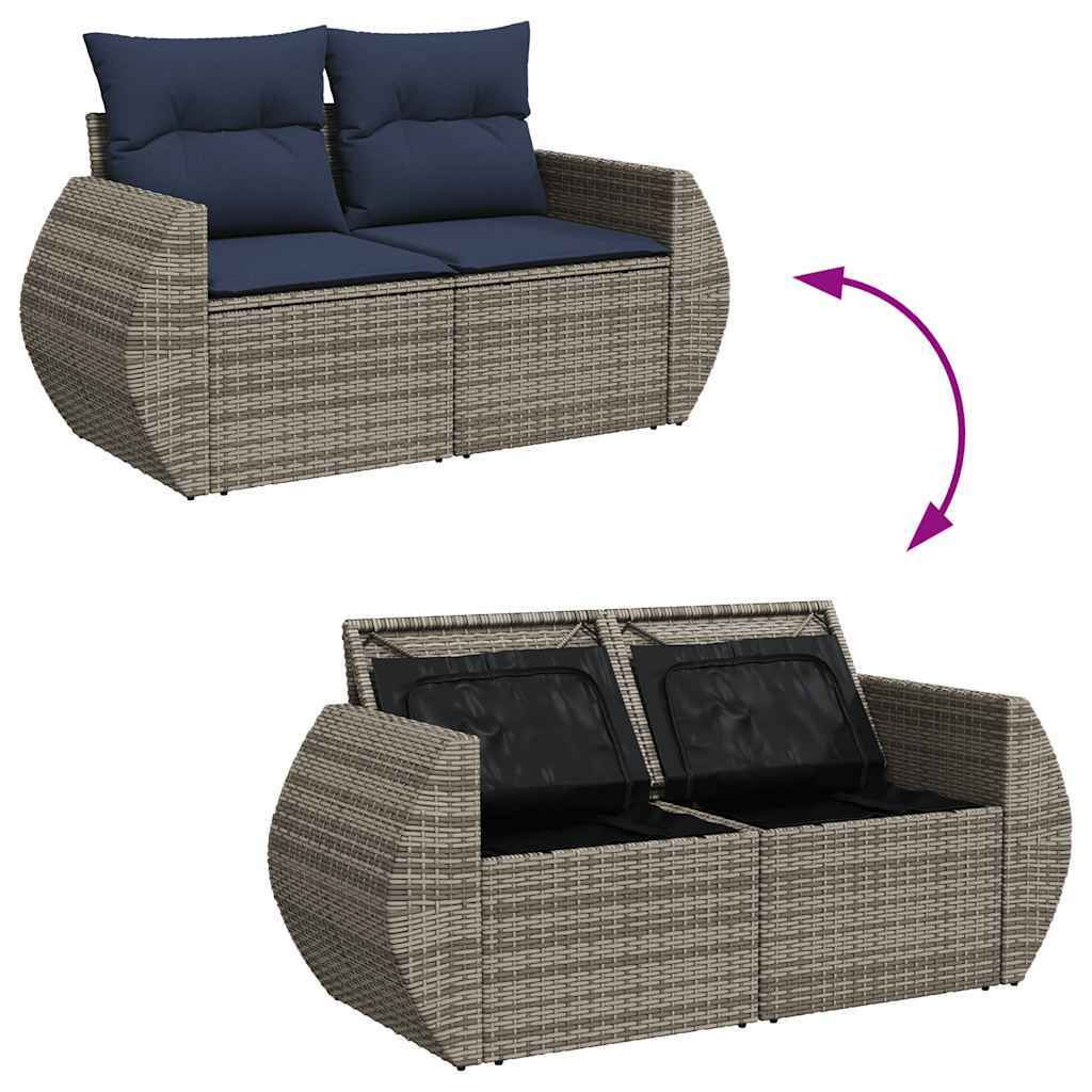 7 pcs conjunto sofás jardim almofadões vime PE/acácia cinzento