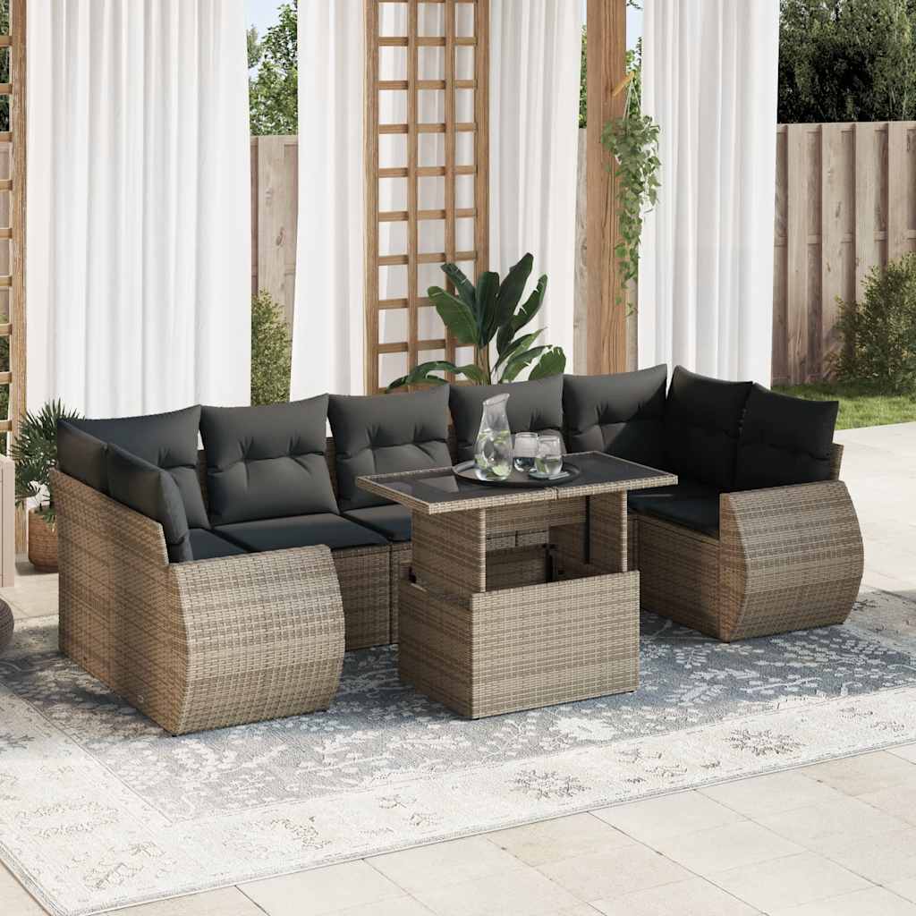 8 pcs garden sofa set with cushions poly rattan grey