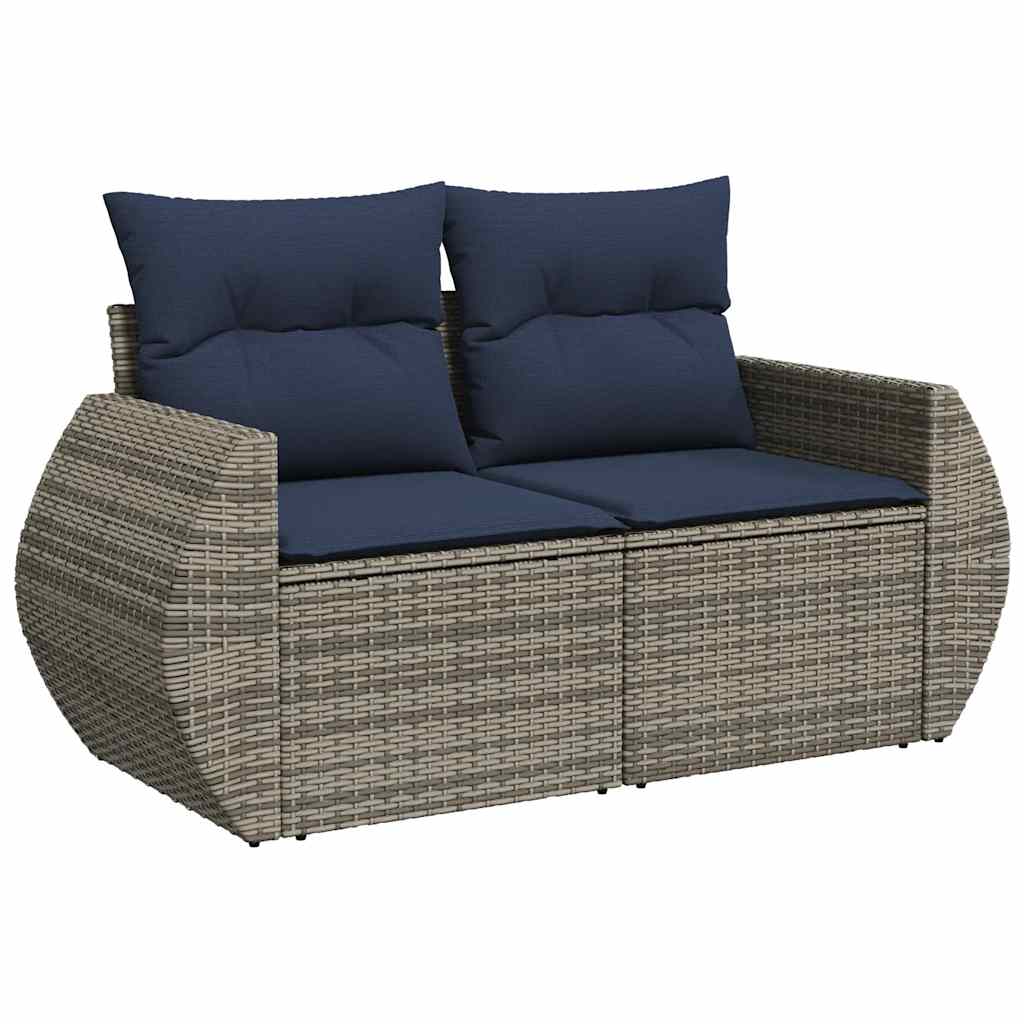 7 pcs conjunto sofás jardim almofadões vime PE/acácia cinzento
