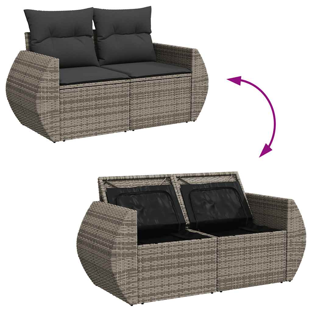 8 pcs garden sofa set with cushions poly rattan grey