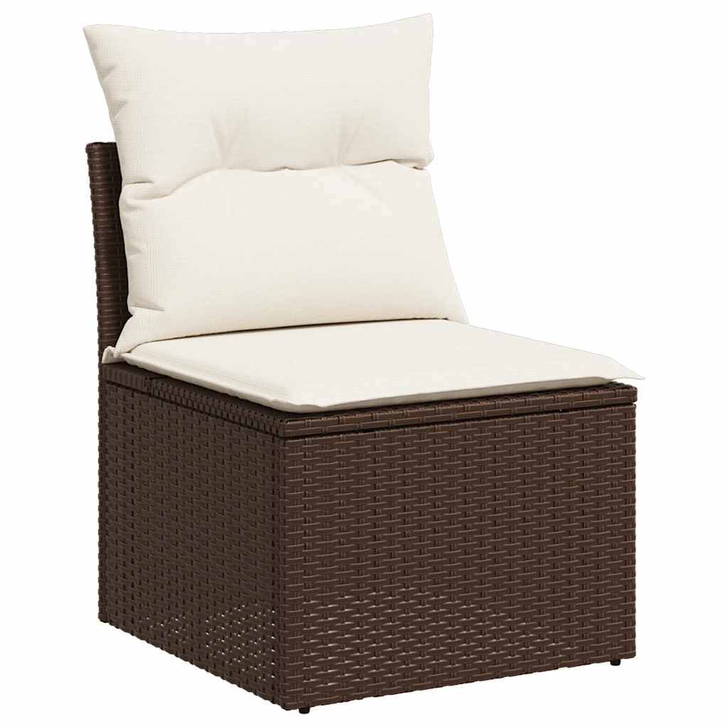 10 pcs garden sofa set with cushions poly rattan brown