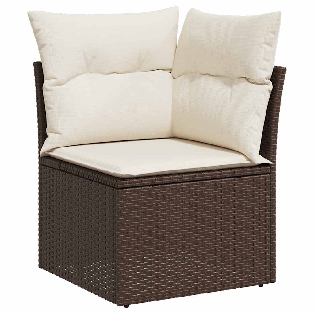 10 pcs garden sofa set with cushions poly rattan brown