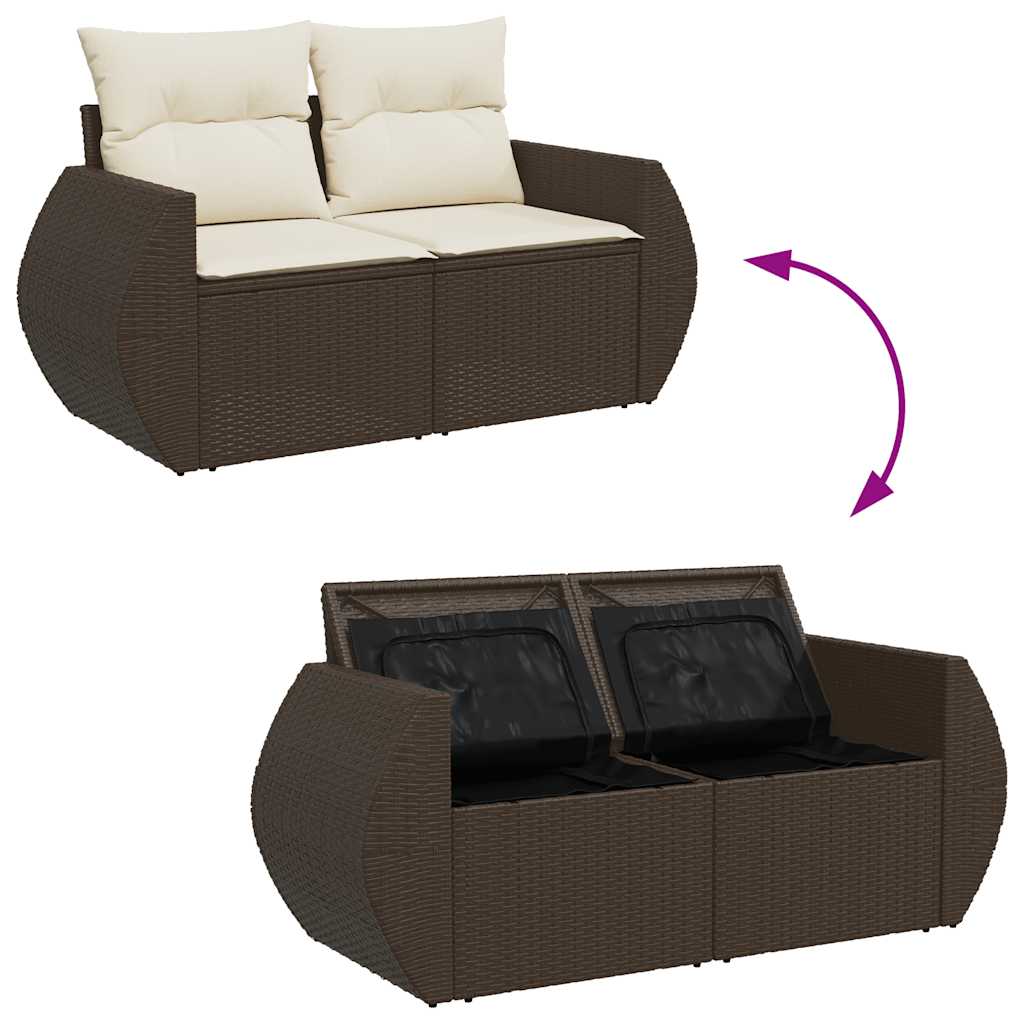 10 pcs garden sofa set with cushions poly rattan brown