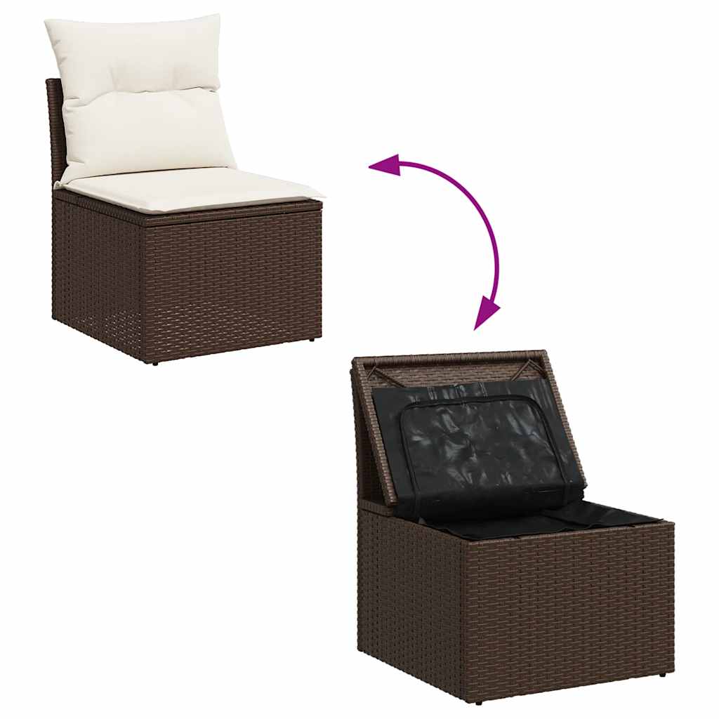 10 pcs garden sofa set with cushions poly rattan brown