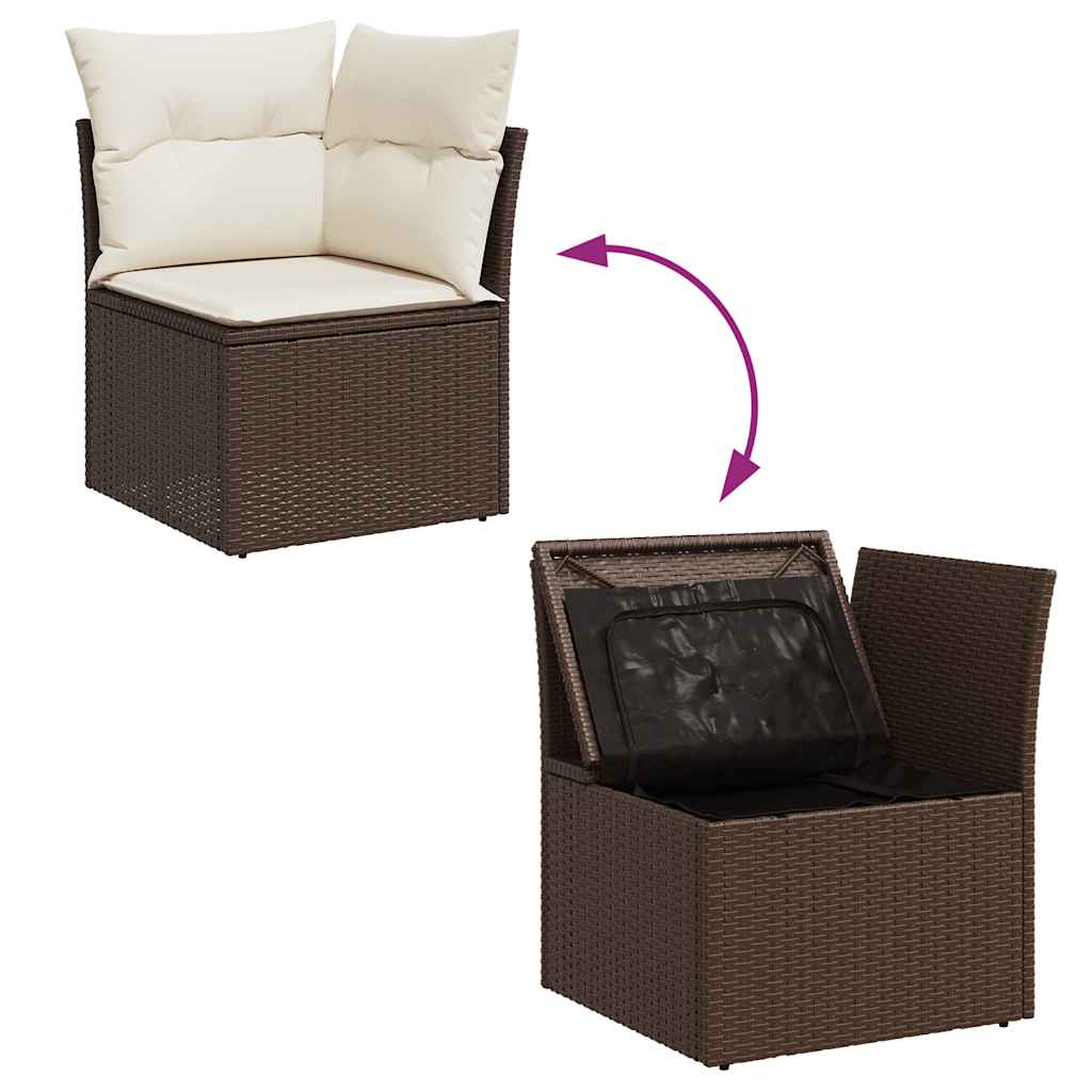 10 pcs garden sofa set with cushions poly rattan brown