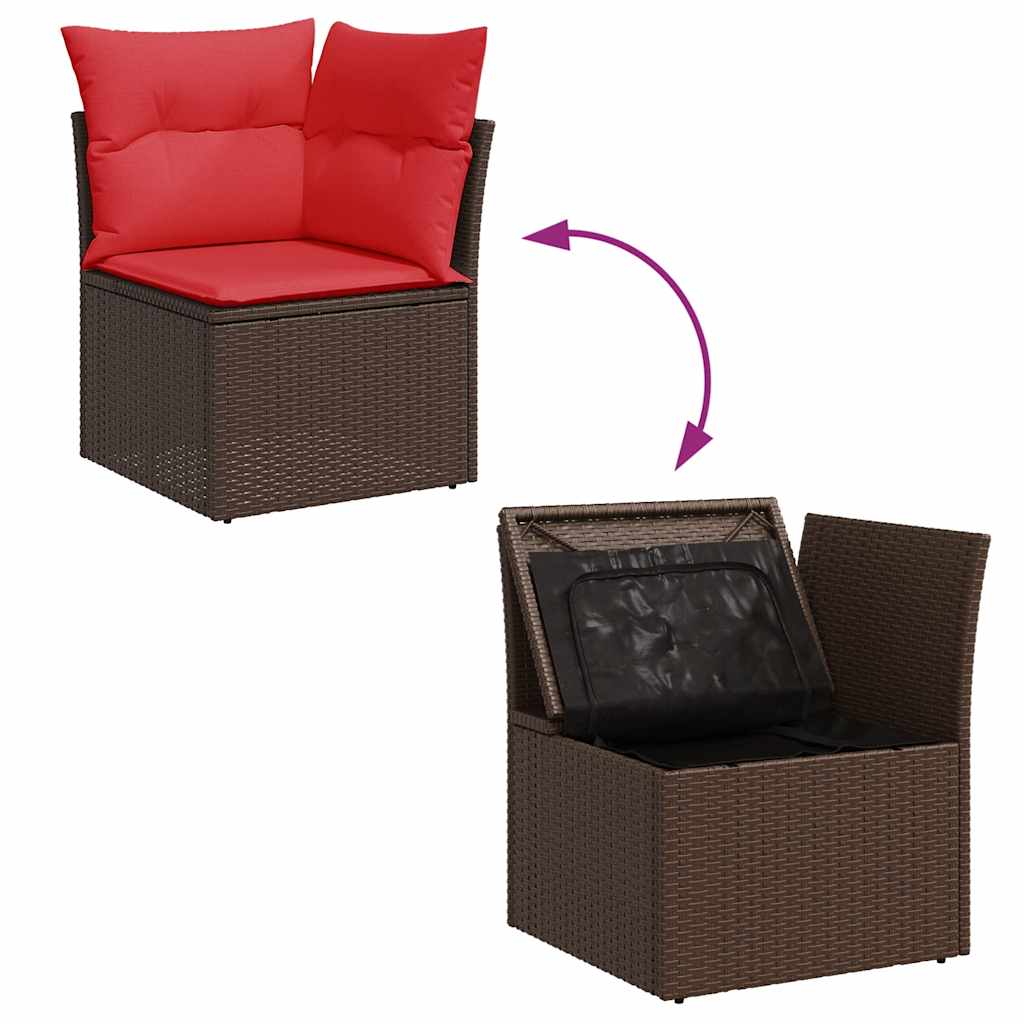 10 pcs conj. sofás jardim c/ almofadões vime PE/acácia castanho