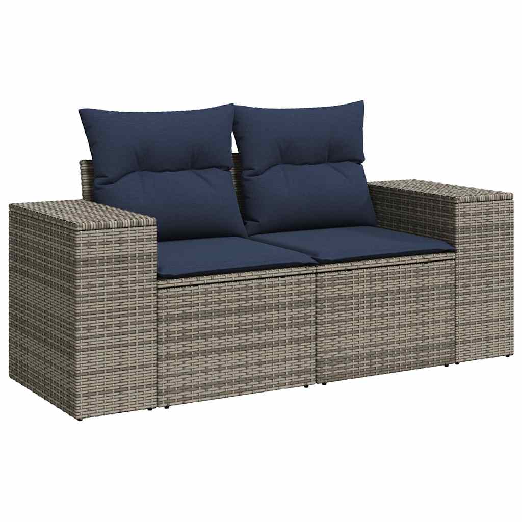 7 pcs conjunto sofás jardim almofadões vime PE/acácia cinzento