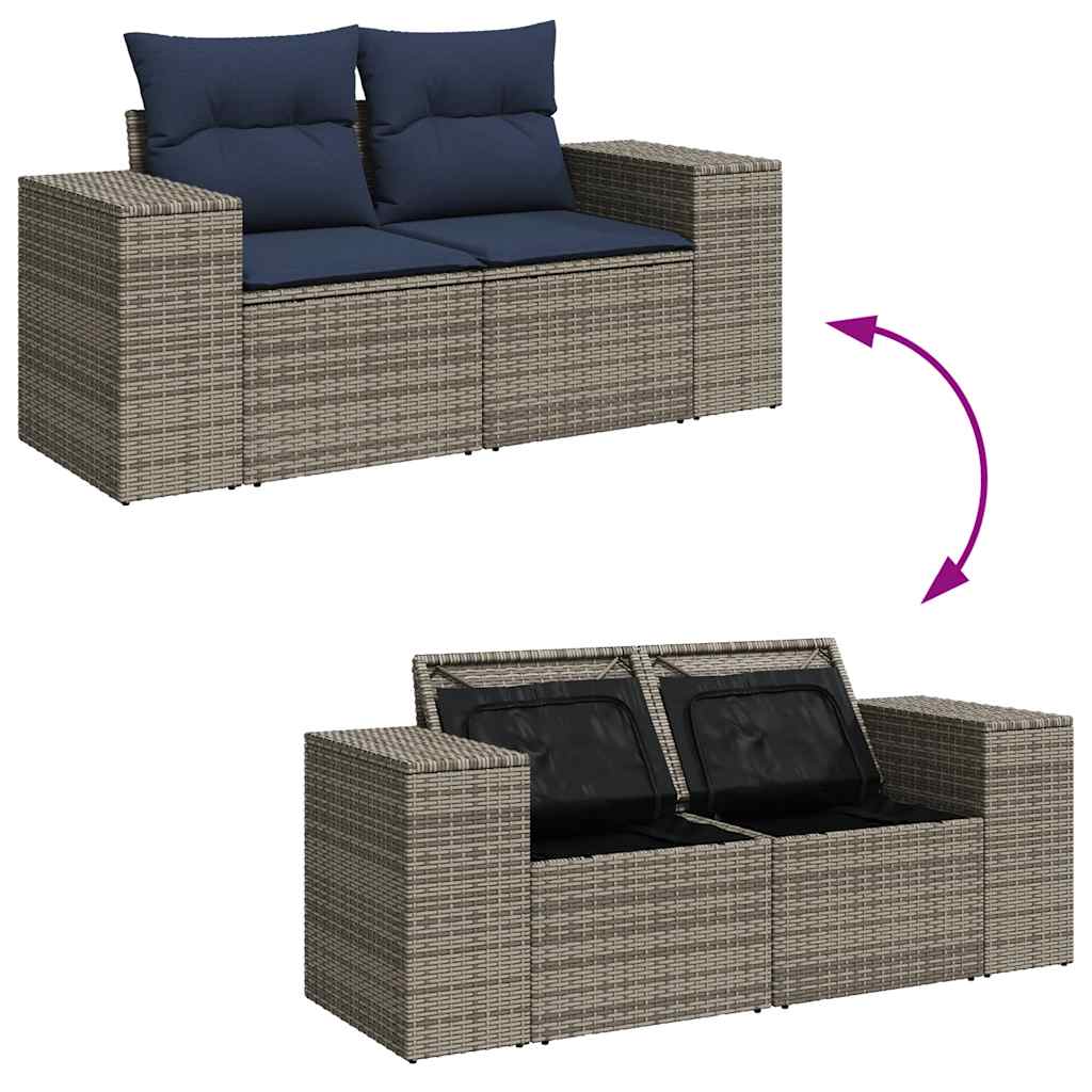 7 pcs conjunto sofás jardim almofadões vime PE/acácia cinzento