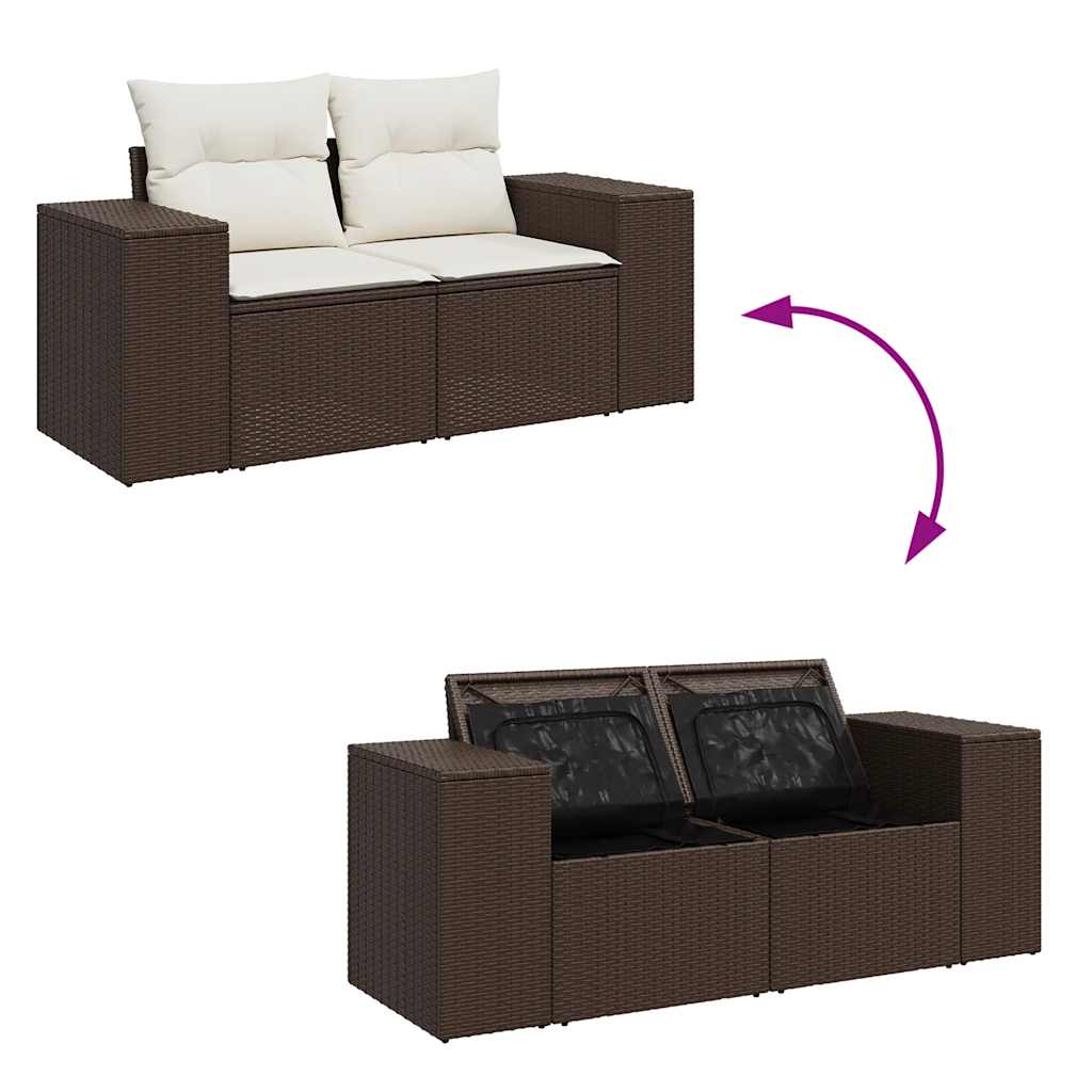 8 pcs conjunto sofás de jardim c/ almofadões vime PE castanho