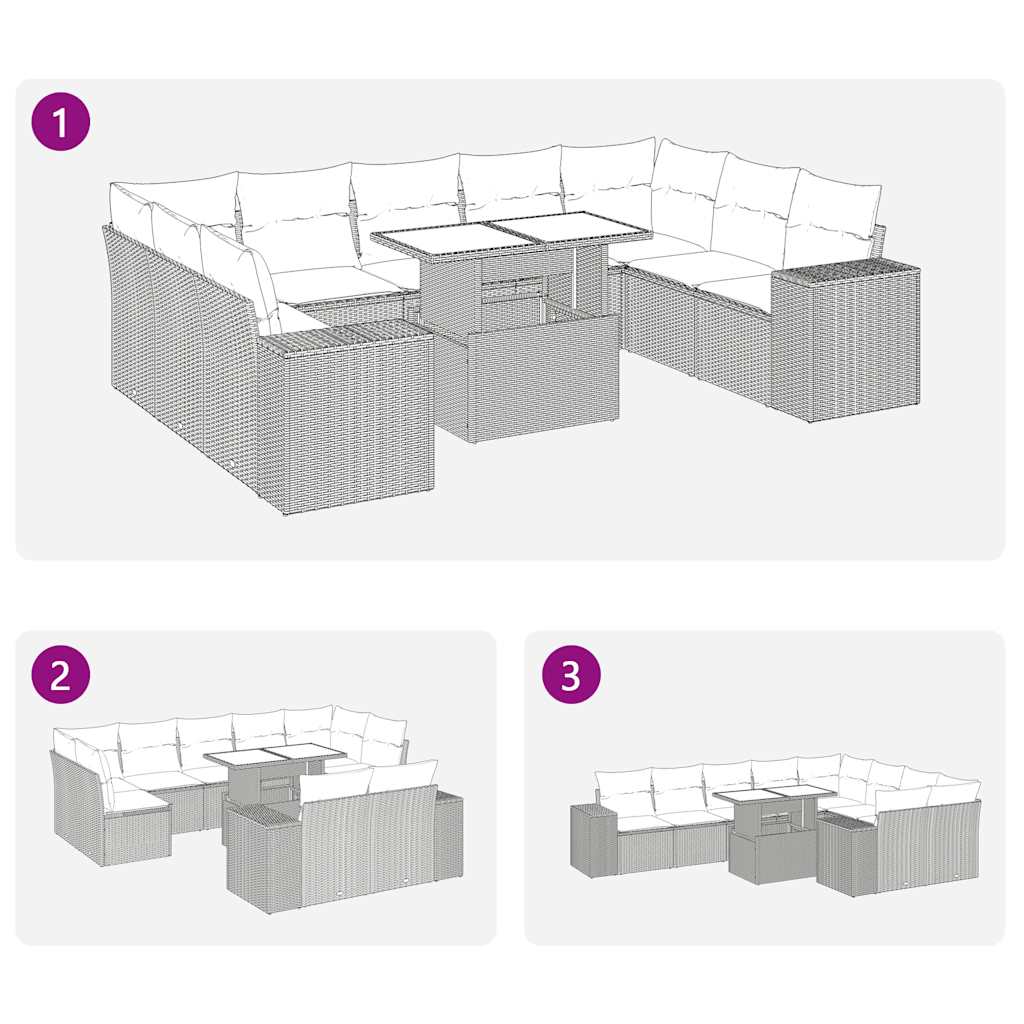 10 pcs garden sofa set with cushions poly rattan black