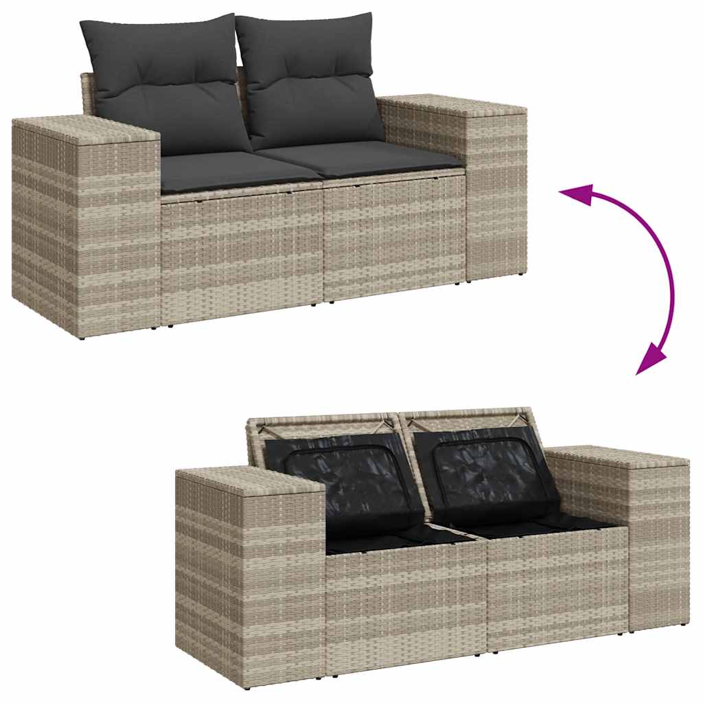 10 pcs garden sofa set with cushions light grey poly rattan