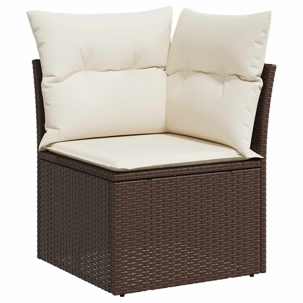 10 pcs garden sofa set with cushions poly rattan brown