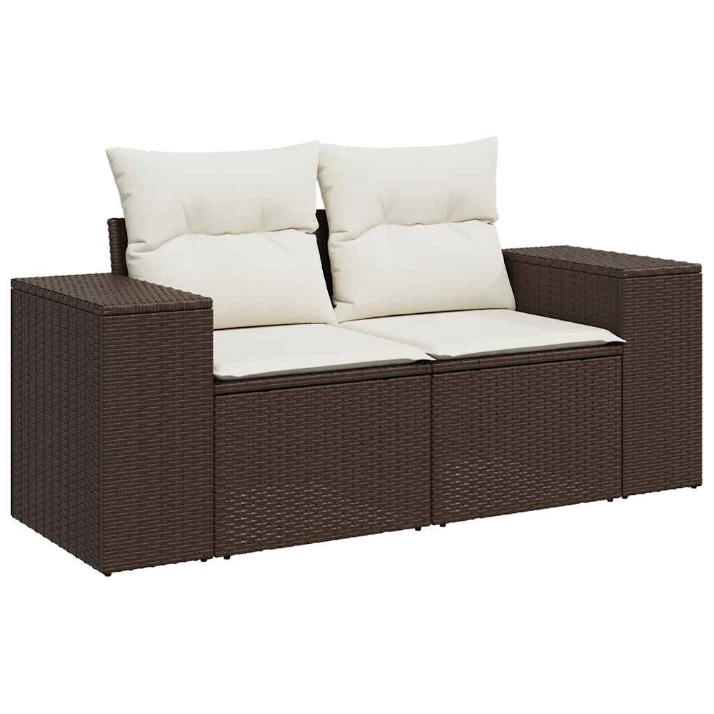 10 pcs garden sofa set with cushions poly rattan brown