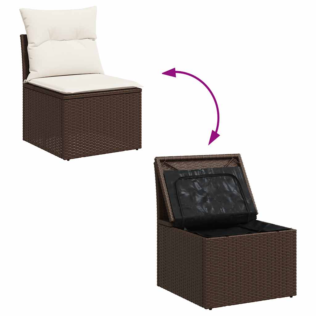 10 pcs garden sofa set with cushions poly rattan brown