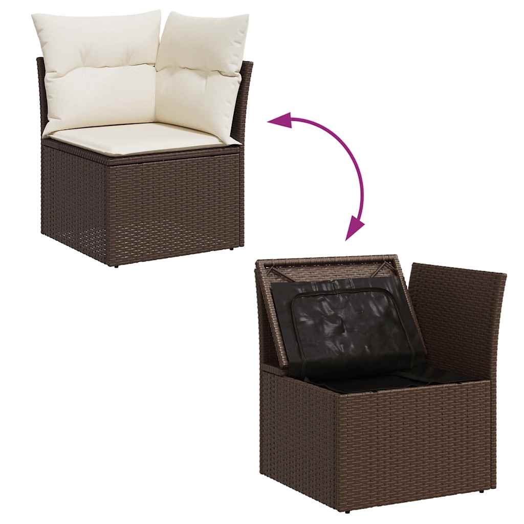 10 pcs garden sofa set with cushions poly rattan brown