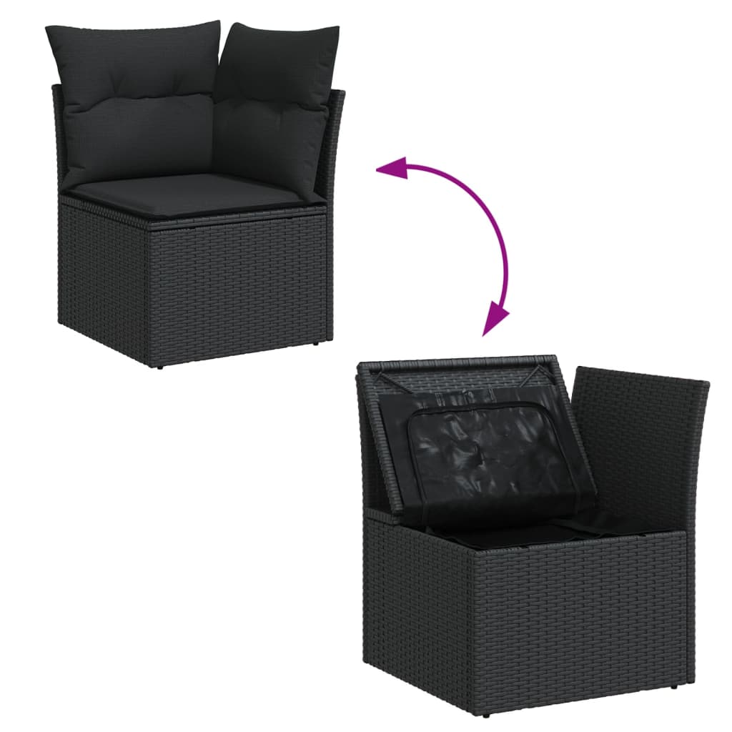 10 pcs garden sofa set with cushions poly rattan black