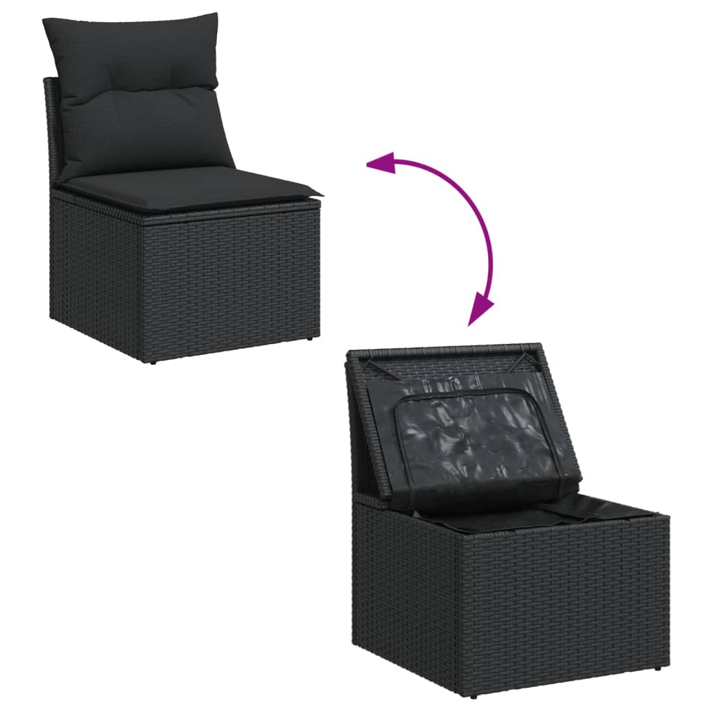 10 pcs garden sofa set with cushions poly rattan black