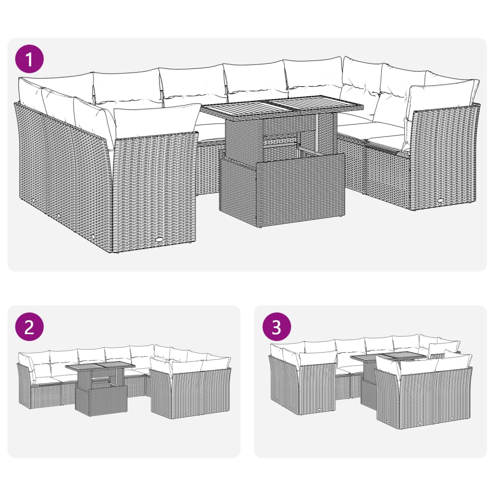 10 pcs garden sofa set with cushions PE rattan beige