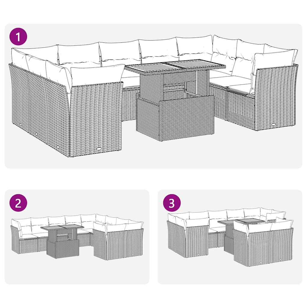 10 pcs garden sofa set with cushions poly rattan grey