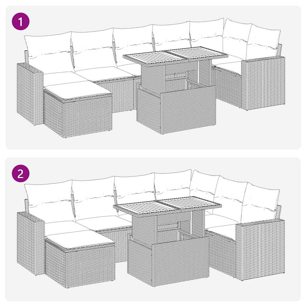 8 pcs garden sofa set with cushions poly rattan grey