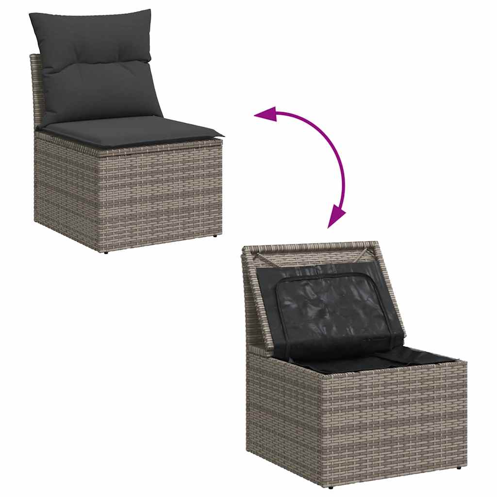 8 pcs garden sofa set with cushions poly rattan grey