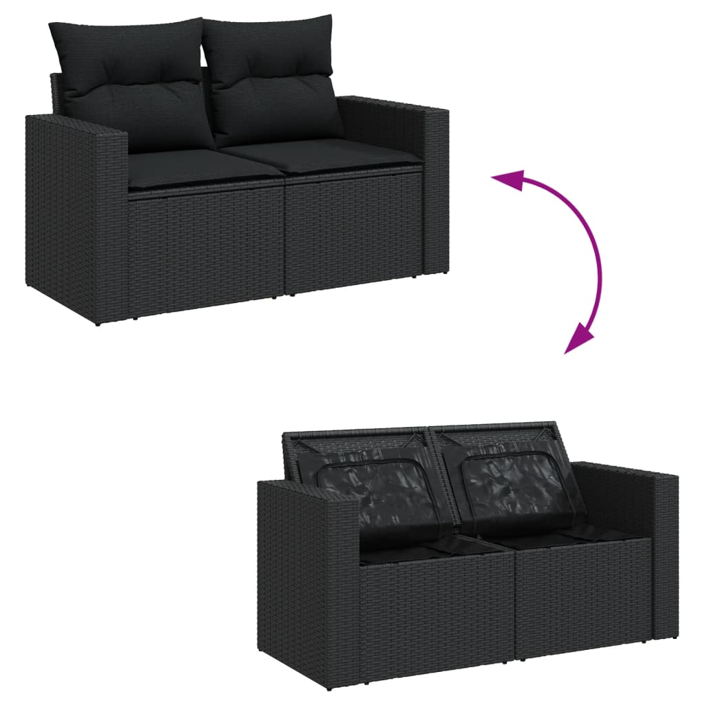 10 pcs garden sofa set with cushions poly rattan black