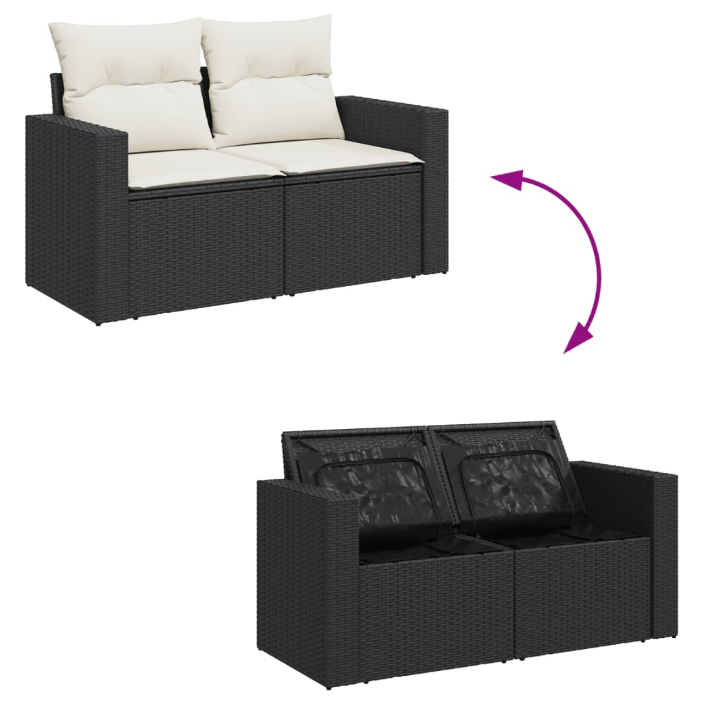 10 pcs garden sofa set with cushions poly rattan black